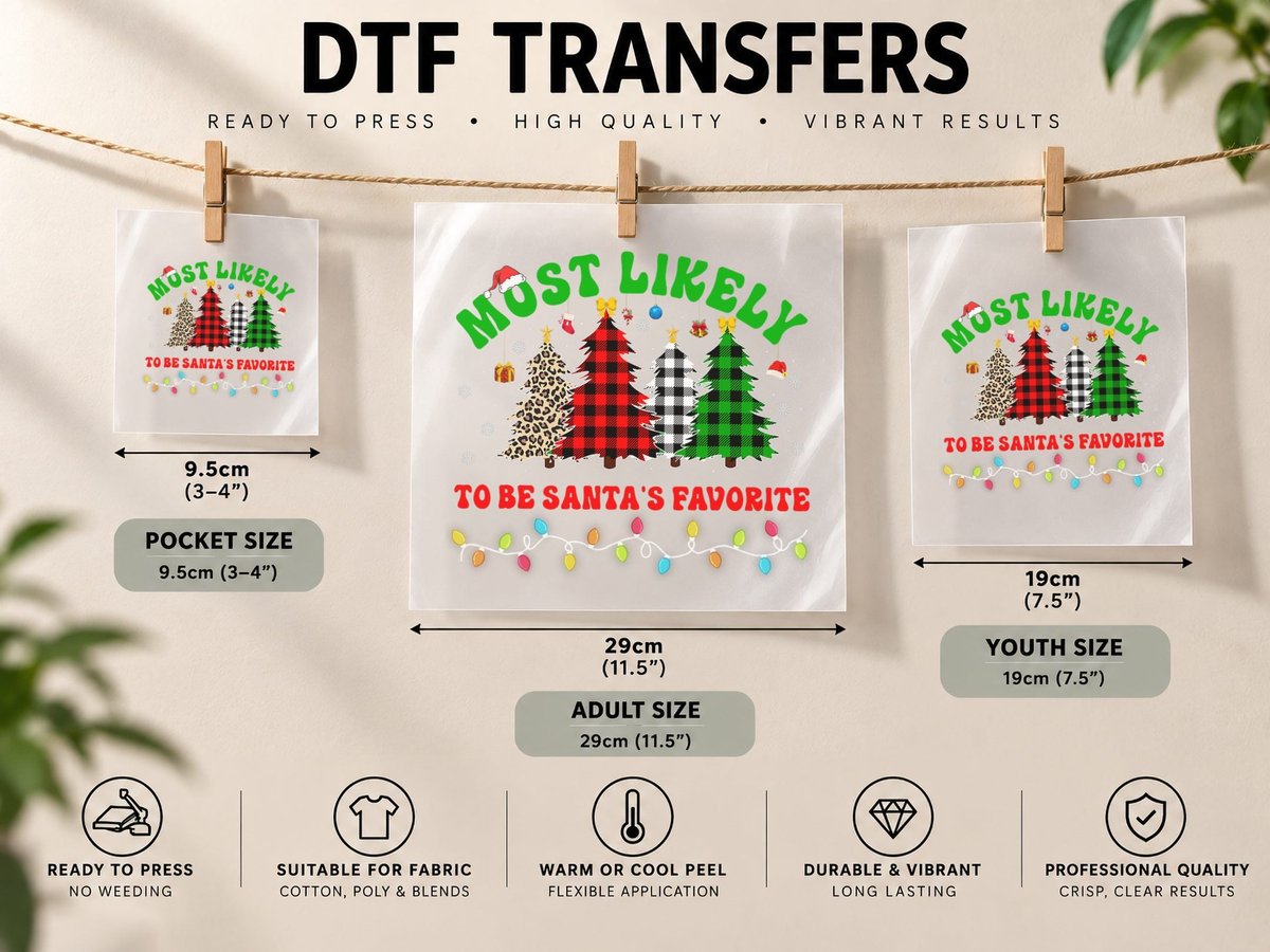 Funny Christmas Most Likely to Be Santa's Favorite Xmas DTF Transfer Iron On