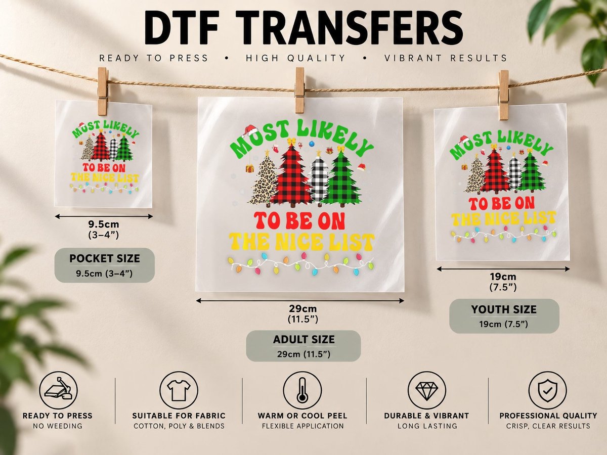 Funny Christmas Most Likely to Be on the Nice List Xmas DTF Transfer Iron On
