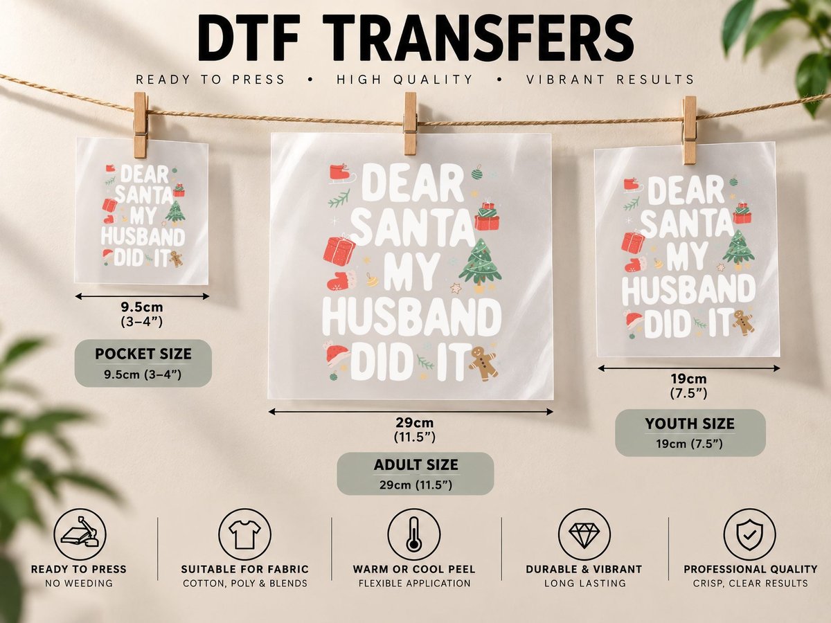 Funny Christmas Pajama Dear Santa My Husband Did It DTF Transfer Iron On
