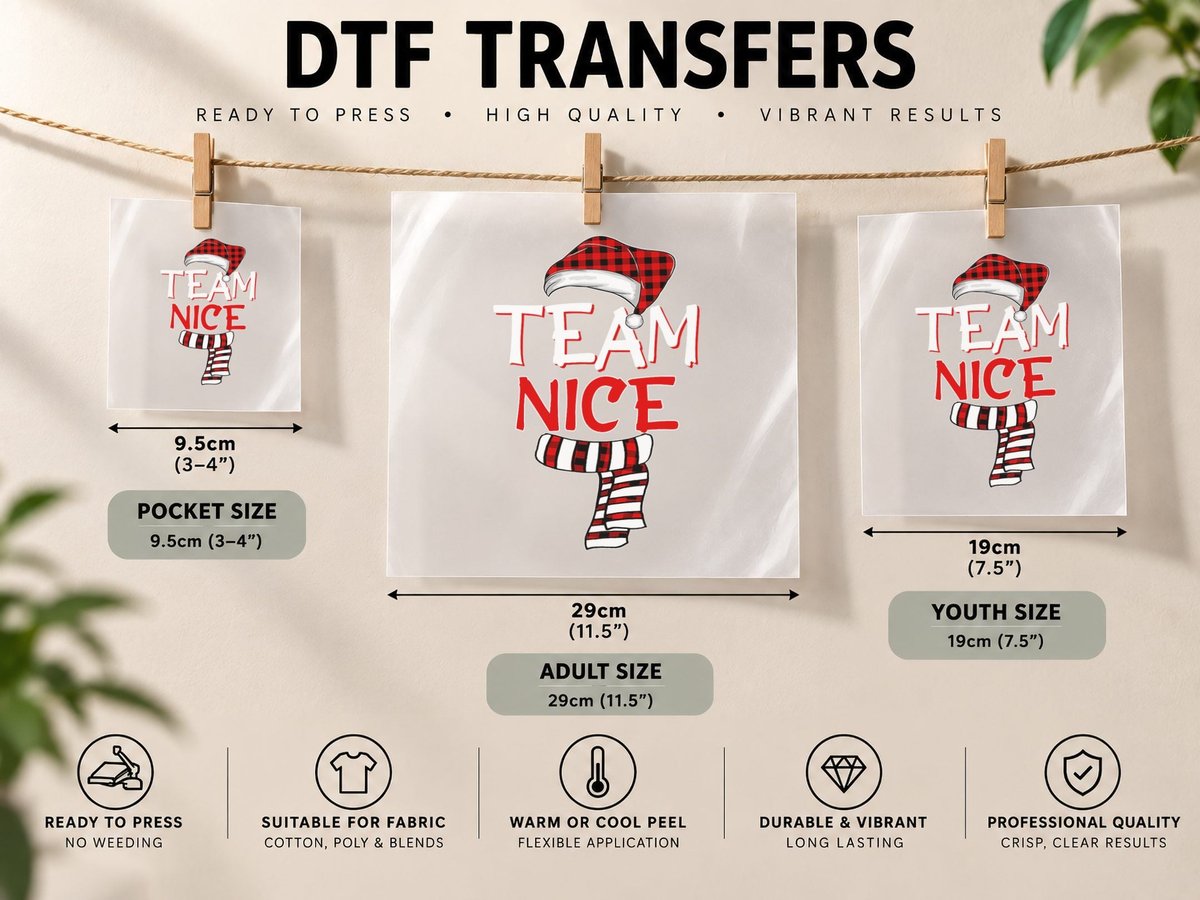 Funny Christmas Santa Claus Red Plaid, Team Nice DTF Transfer Iron On