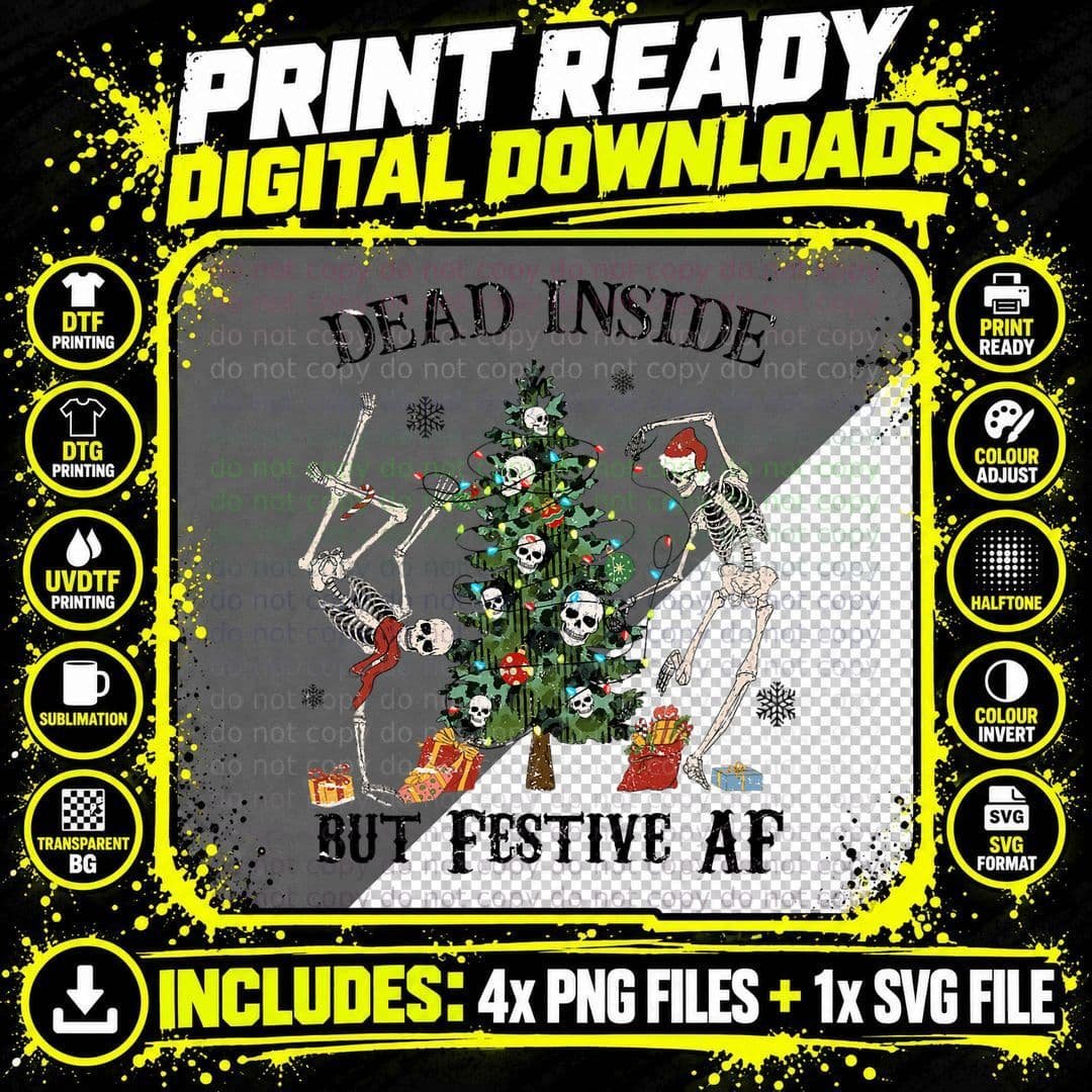 Funny Christmas Shirt, Dead Inside but Festive AF T-Shirt Png SVG Digital Bundle