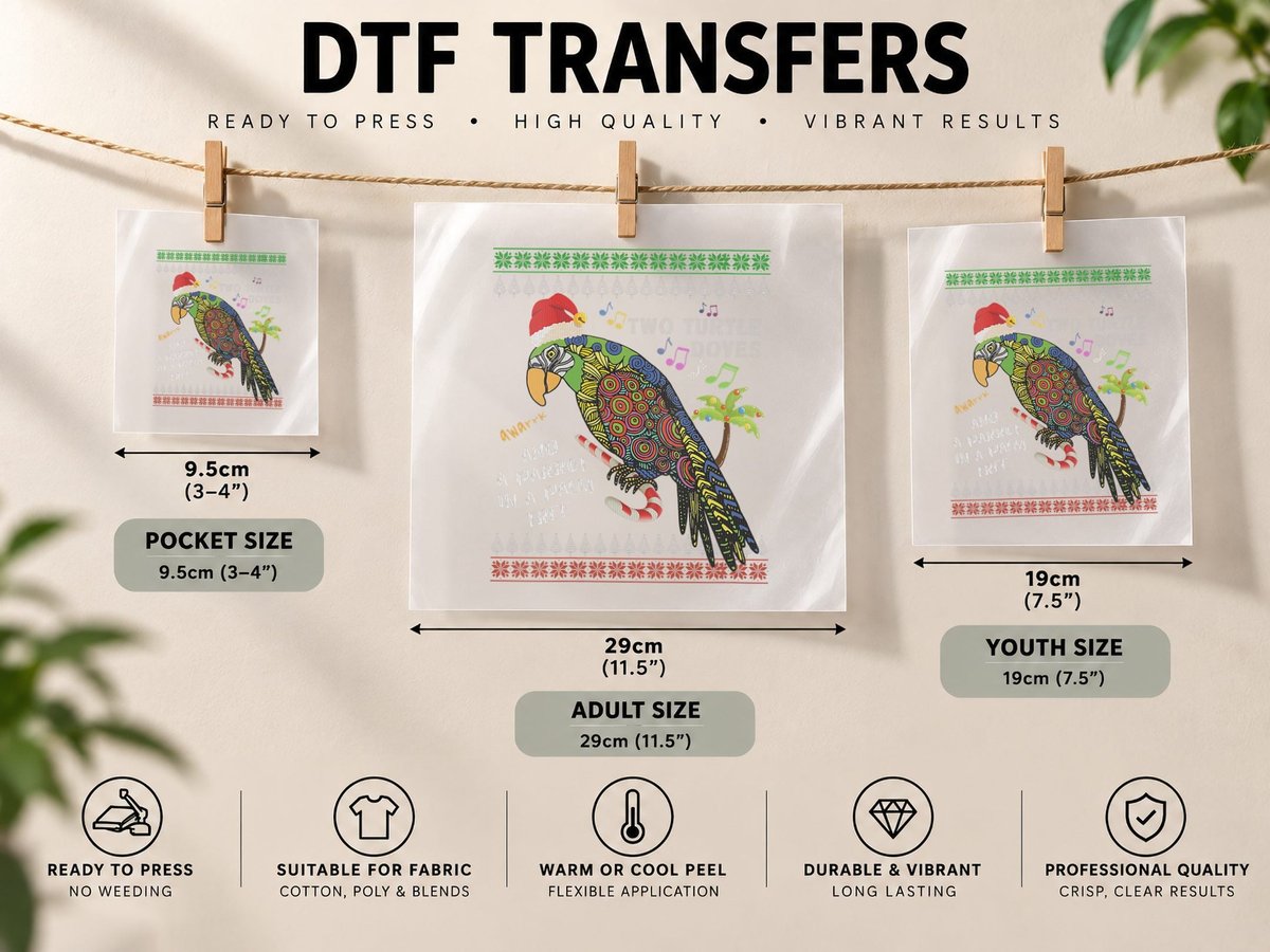 Funny Christmas Tropical Parrot Ugly Christmas DTF Transfer Iron On