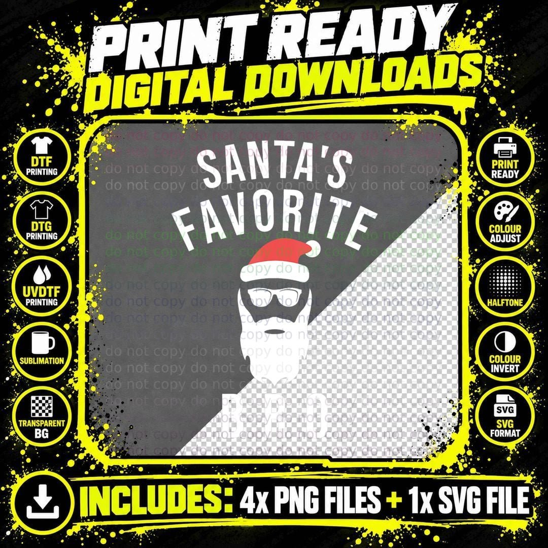 Funny Christmas Xmas Hipster Santa Santas Favorite Bro Png SVG Digital Bundle