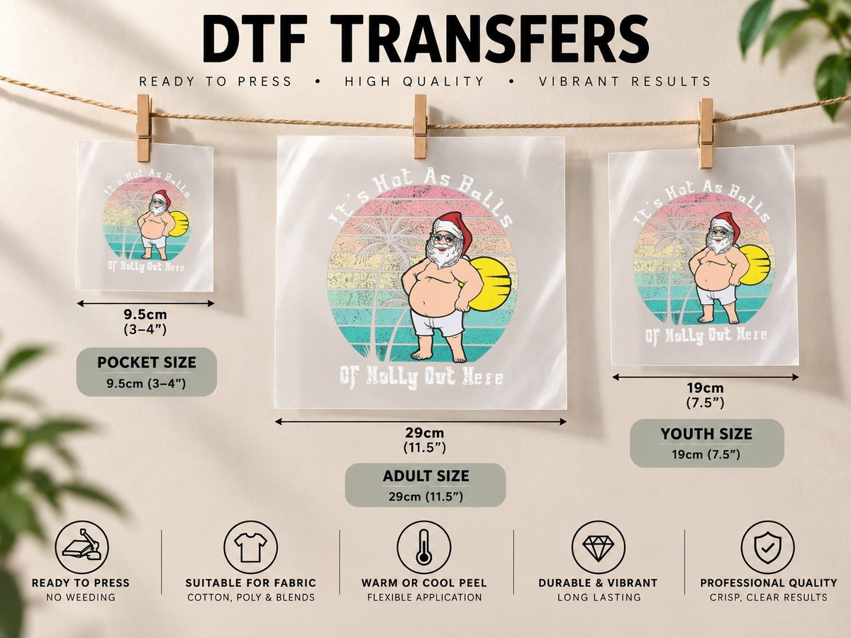 Funny Christmas in July Hot as Balls Santa Summer Party DTF Transfer Iron On