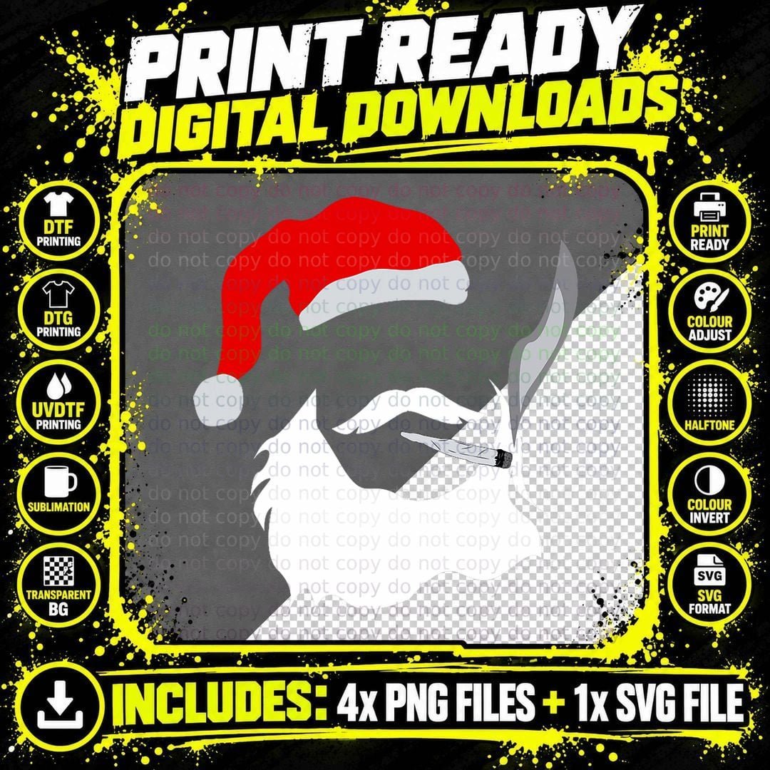 Funny Face Santa Clause Smoking Weed Christmas Marijuana Png SVG Digital Bundle