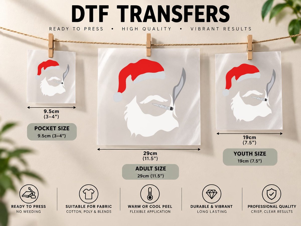 Funny Face Santa Clause Smoking Weed Christmas Marijuana DTF Transfer Iron On