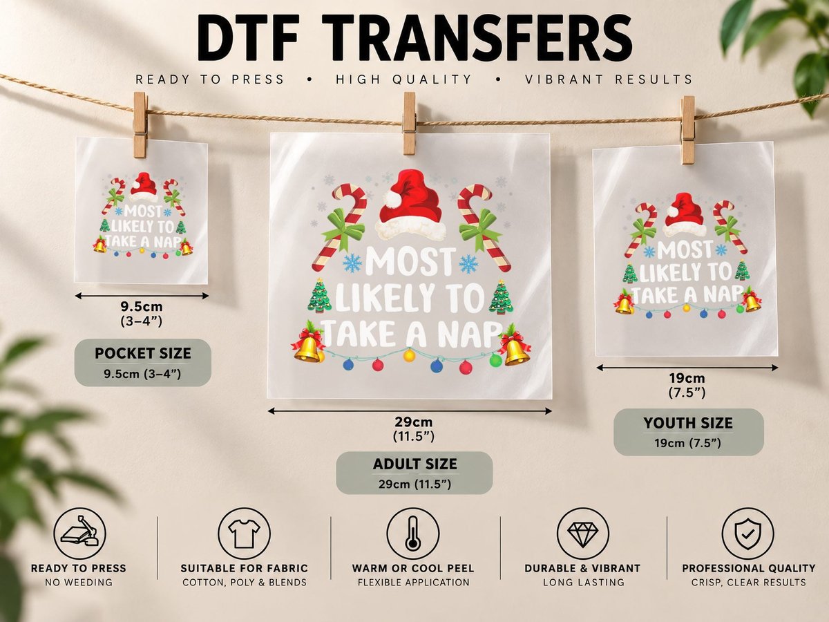 Funny Family Matching Christmas Most Likely to Take a Nap DTF Transfer Iron On