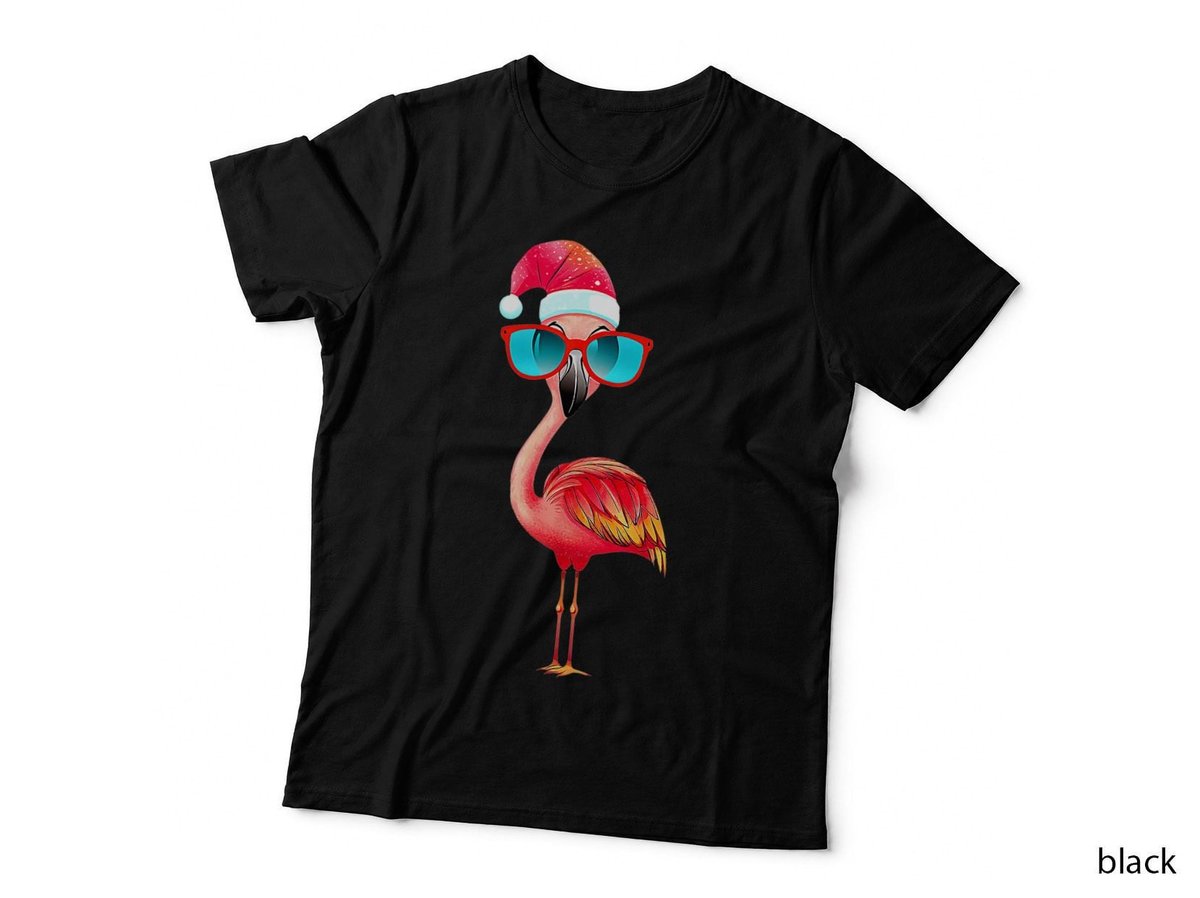 Funny Flamingo Christmas Santa Hat Sunglasses Summer Beach T-Shirt