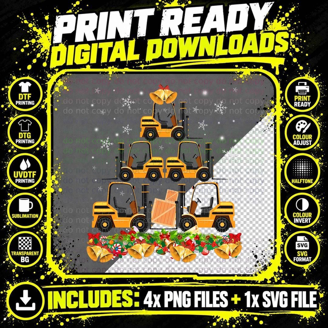 Funny Forklift Drivers Christmas Tree Decor Xmas Png SVG Digital Bundle