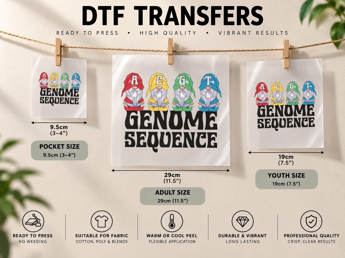 Funny Gnome Genome Sequence Christmas Scientist, Seasonal DTF Transfer Iron On