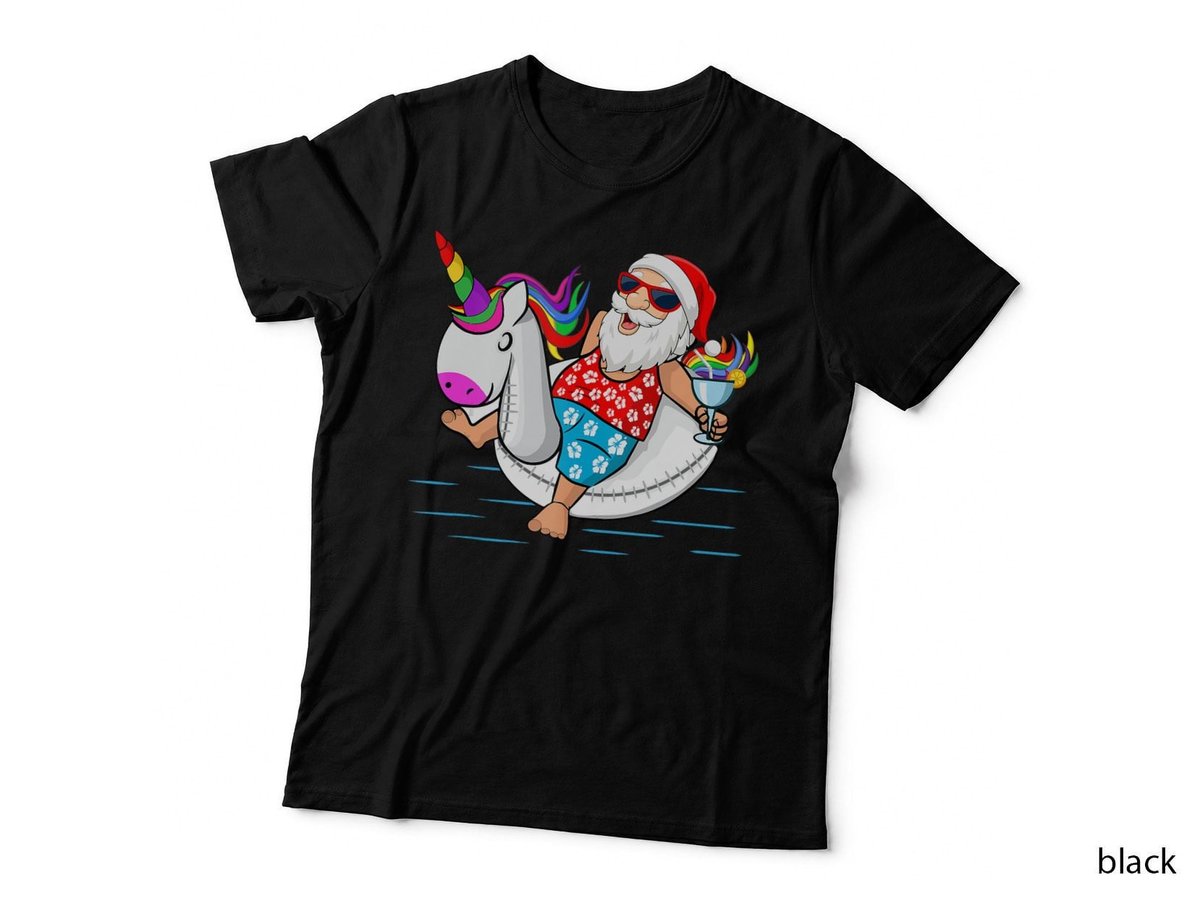 Funny Hawaiian Santa Unicorn Swim Summer Christmas in July T-Shirt