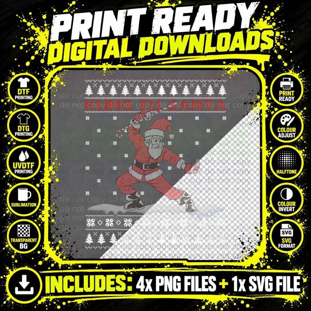 Funny Kung Fu Santa Ugly Christmas Sweater Lover Xmas Png SVG Digital Bundle