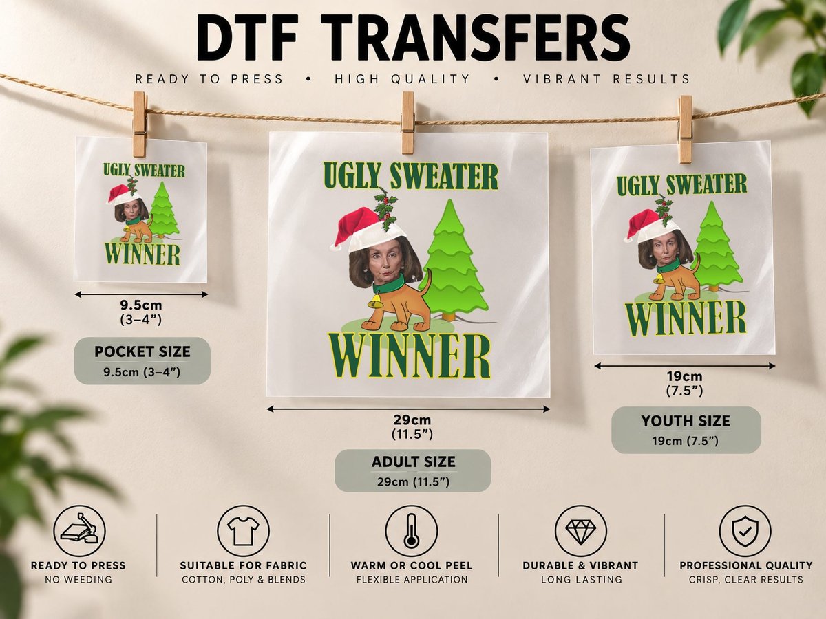 Funny Pelosi Ugly Christmas Winner Novelty Design DTF Transfer Iron On