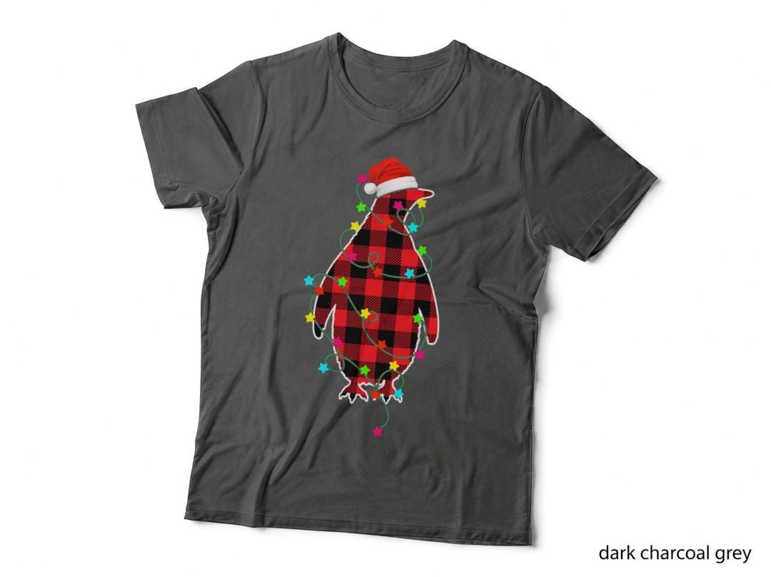 Funny Penguin Christmas Tree Red Plaid Xmas Animals Lover T-Shirt