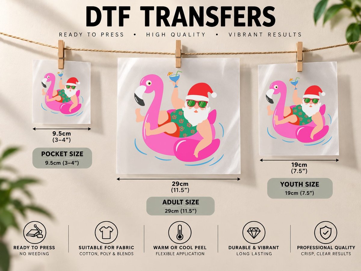 Funny Pool Party Santa Sunglasses Flamingo Christmas in DTF Transfer Iron On