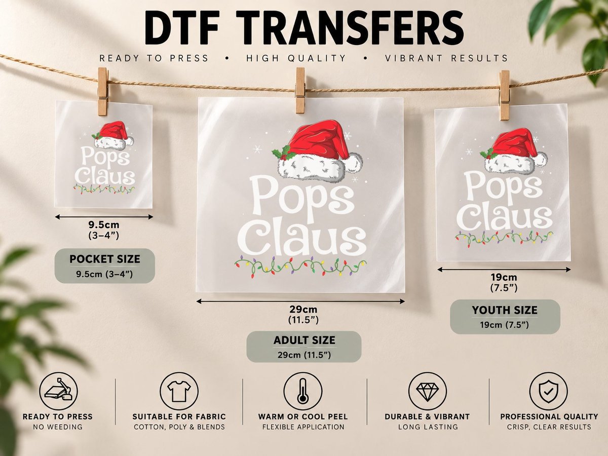 Funny Pops Claus Christmas Pajamas Santa Gift DTF Transfer Iron On