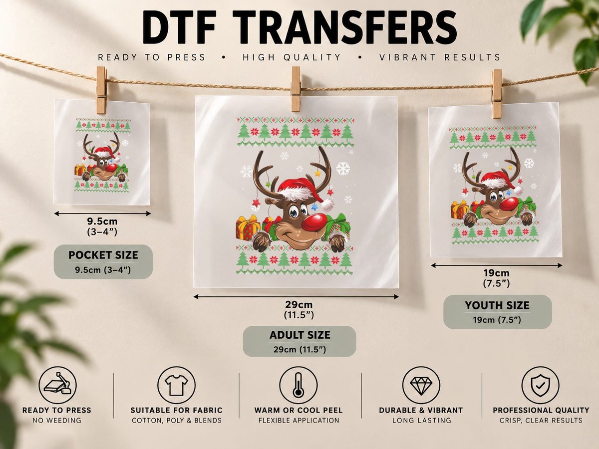 Funny Reindeer Lovers Santa Hat Ugly Christmas DTF Transfer Iron On