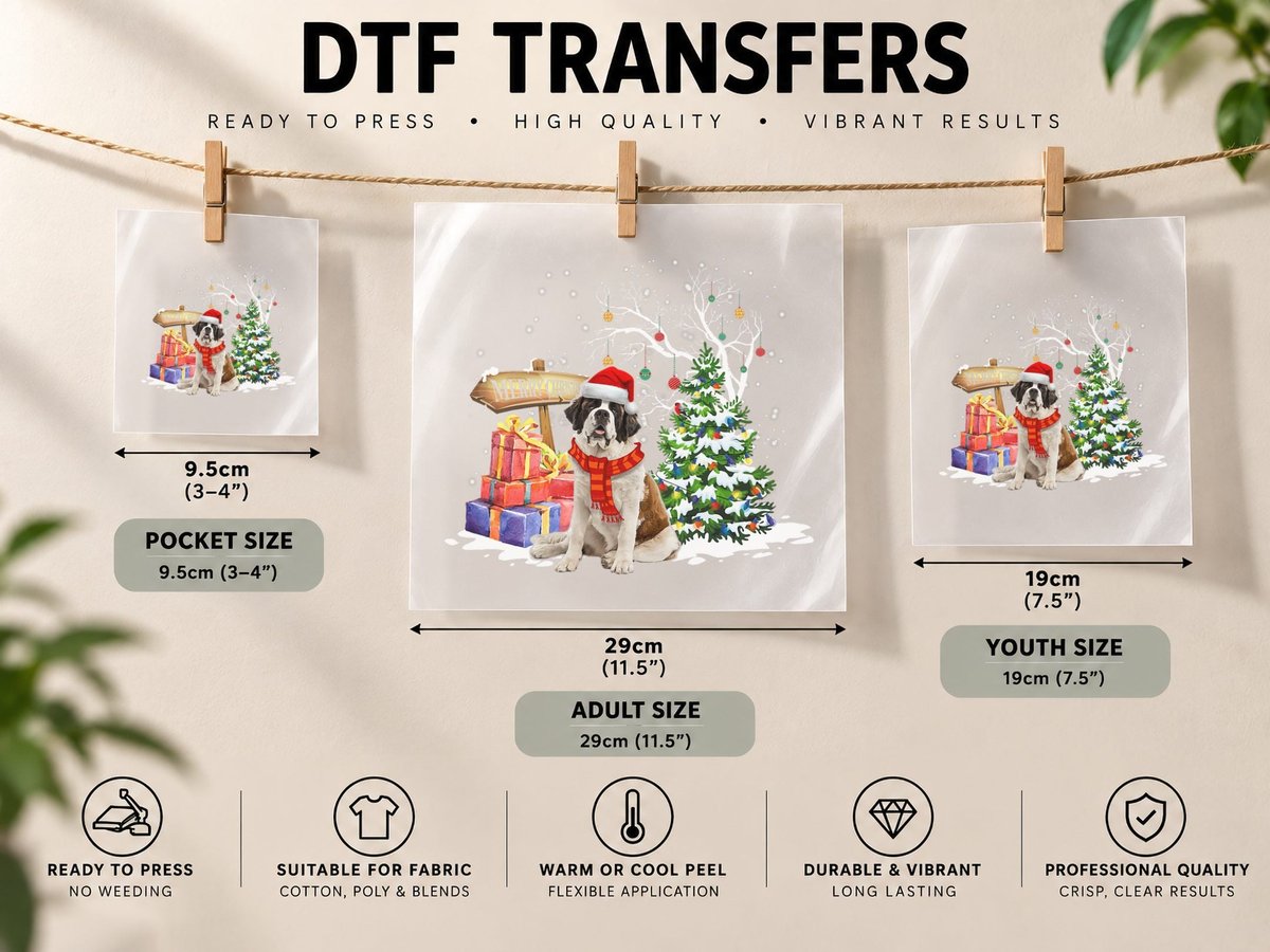 Funny Saint Bernard Santa Christmas Dog Lover Cute Xmas DTF Transfer Iron On