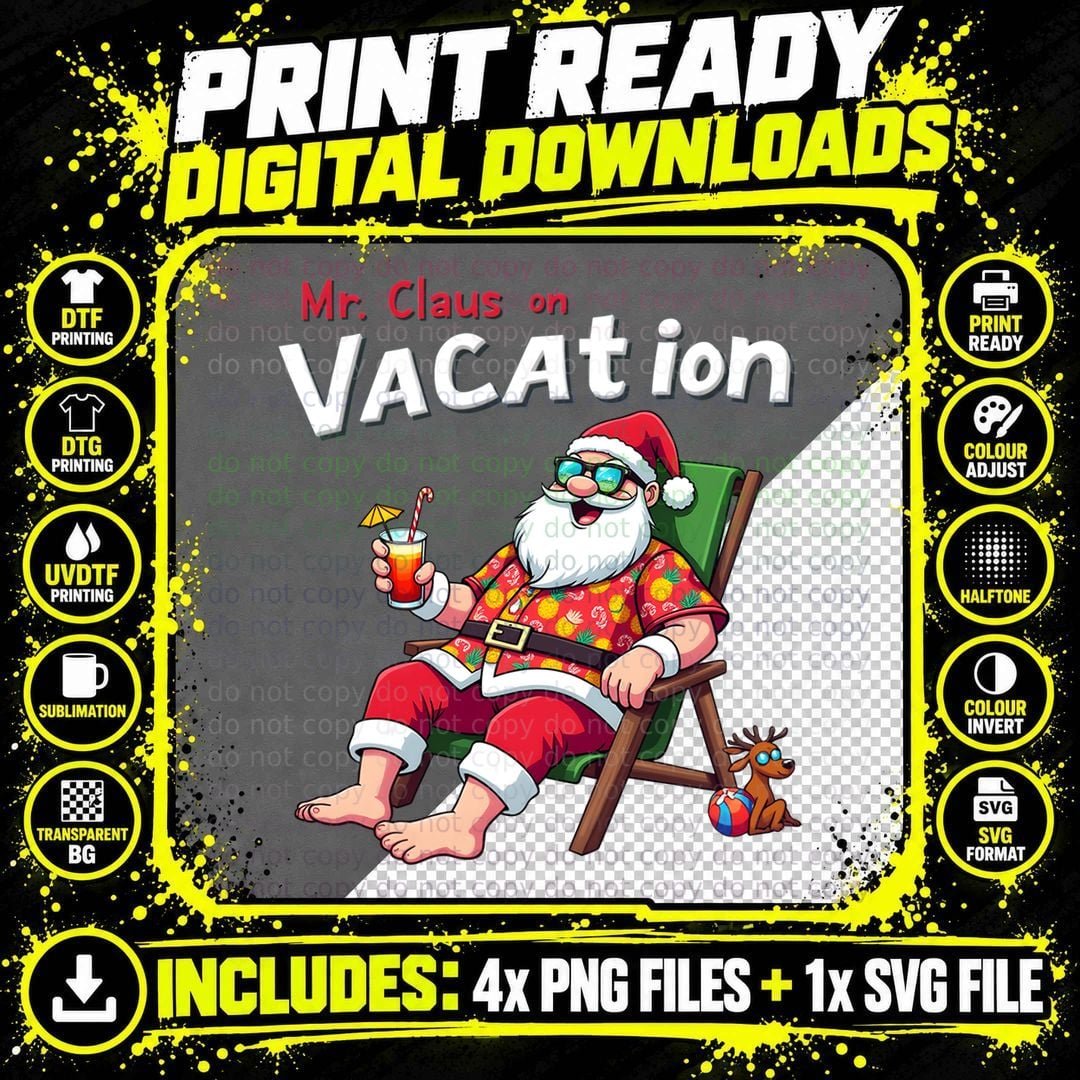 Funny Santa Beach Vacation Graphic Png SVG Digital Bundle