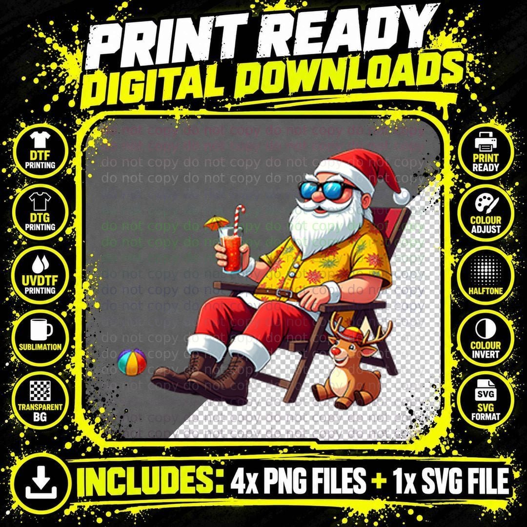 Funny Santa Beach Vacation Graphic Png SVG Digital Bundle