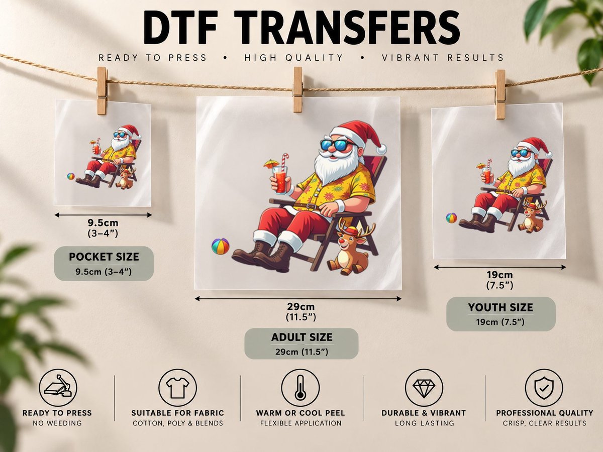 Funny Santa Beach Vacation Graphic, Christmas in July 9 DTF Transfer Iron On