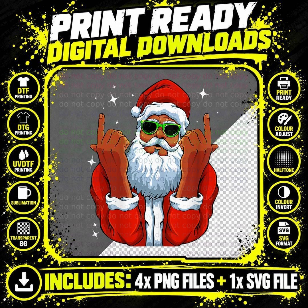 Funny Santa Christmas Pajama Cool Black African American Png SVG Digital Bundle