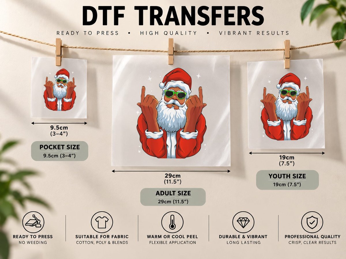 Funny Santa Christmas Pajama Cool Black African American DTF Transfer Iron On