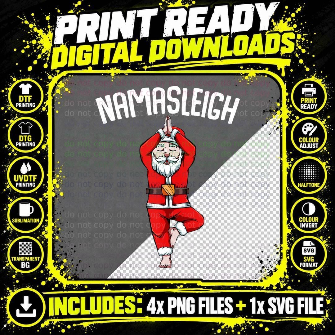 Funny Santa Claus Yoga Pose Namasleigh Namaste Christmas Png SVG Digital Bundle