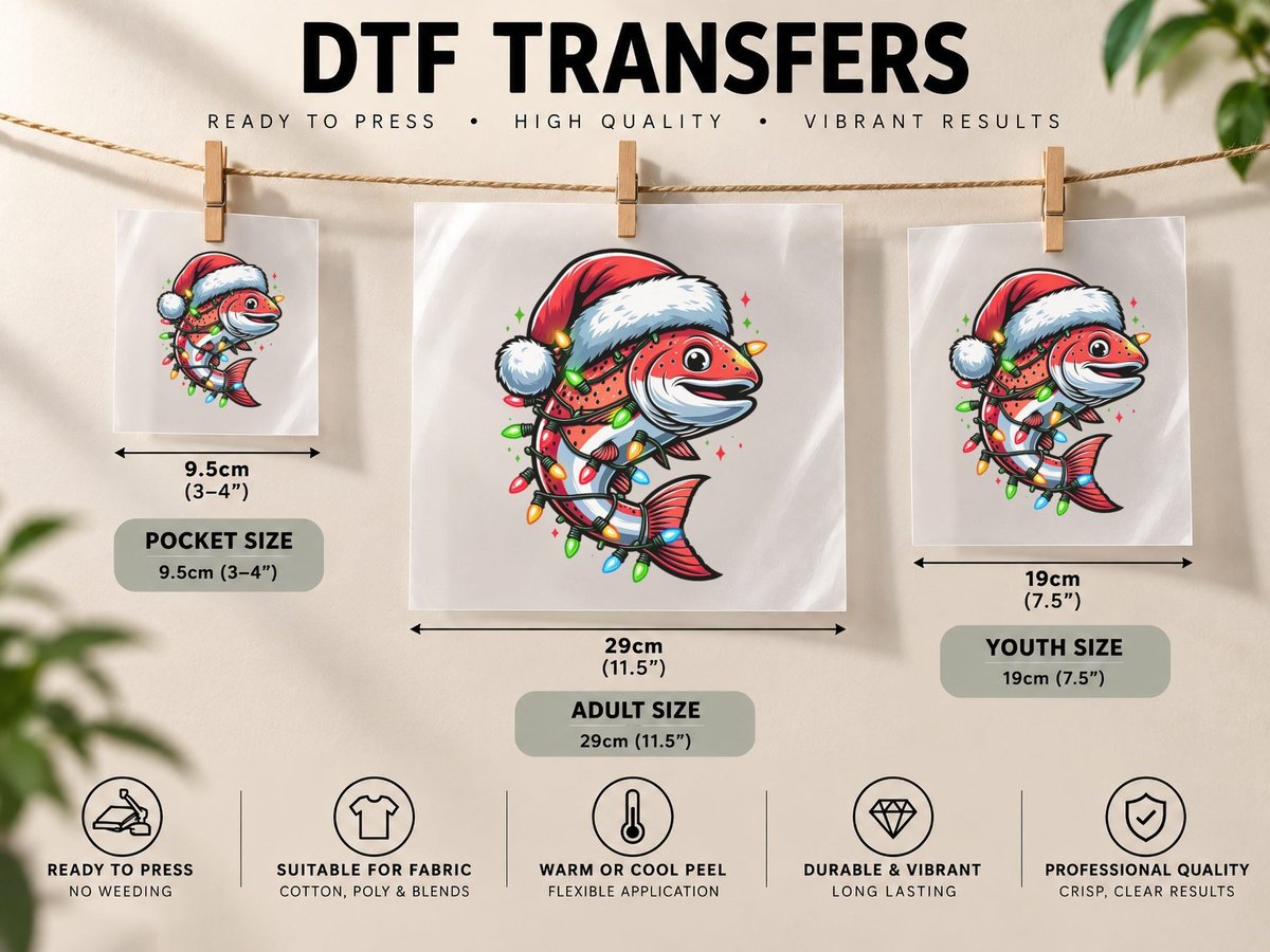 Funny Santa Salmon Christmas Lights Fisher Christmas DTF Transfer Iron On