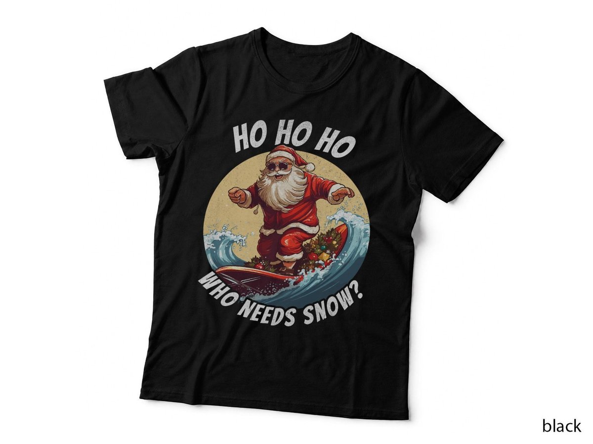 Funny Santa Surfing Summer Beach Vacation Christmas in July T-Shirt