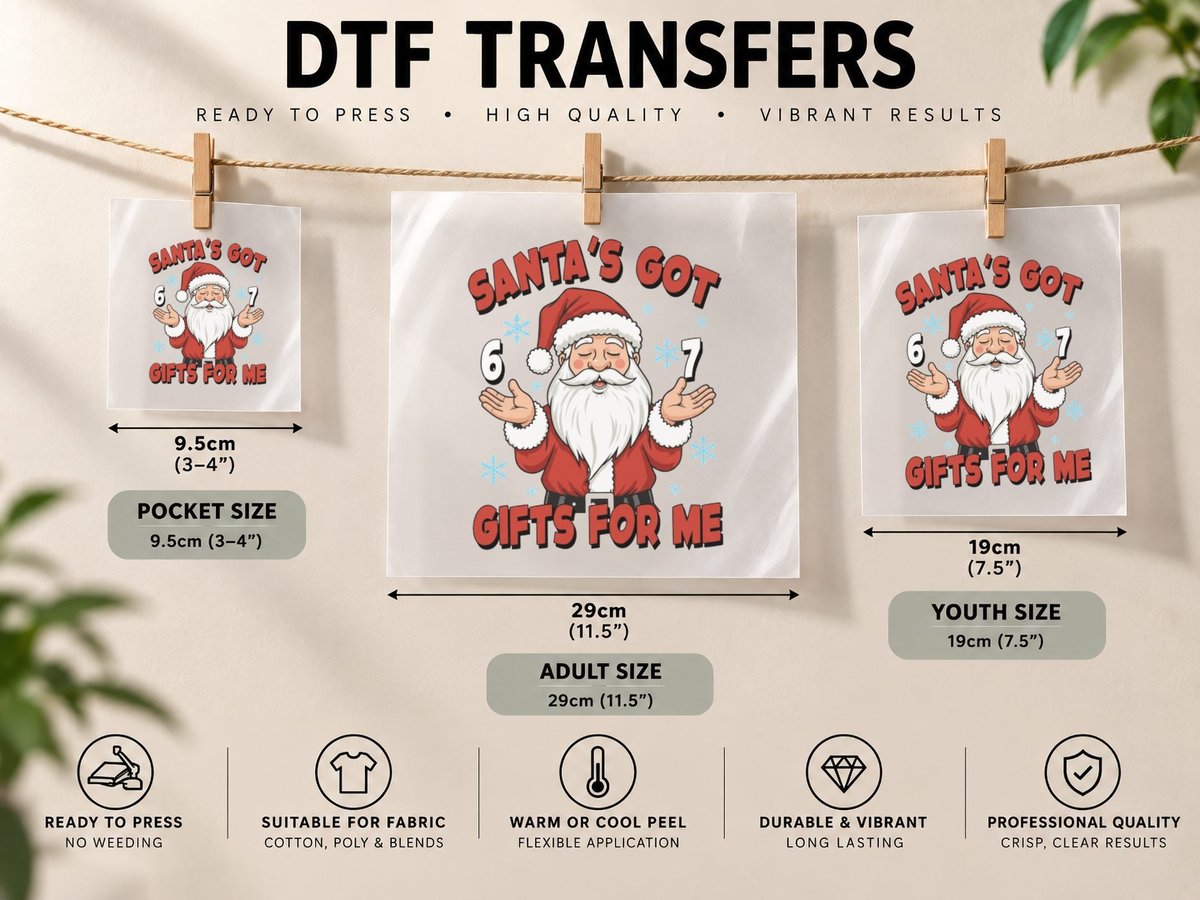 Funny Six Seven, 6 7 Christmas, Santa Popular Meme DTF Transfer Iron On