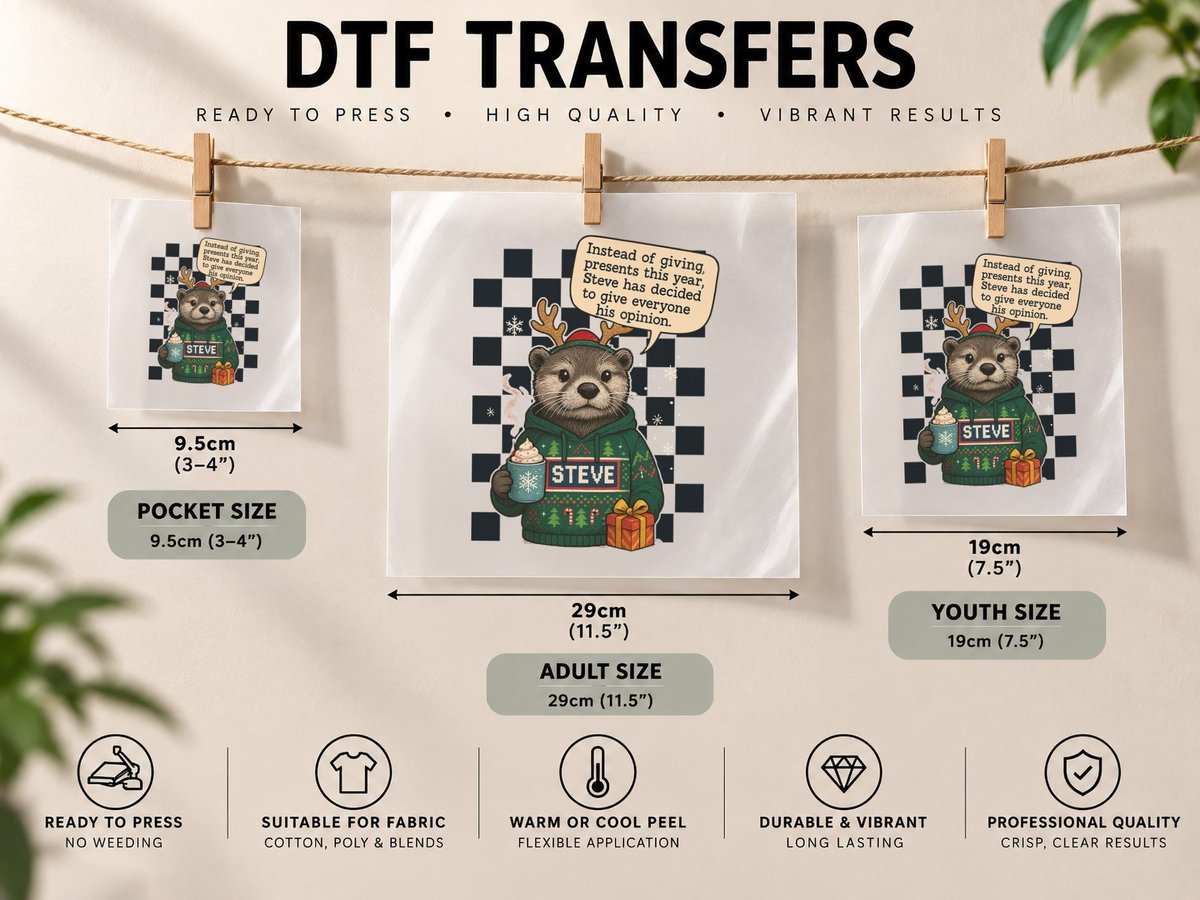 Funny Steve the Otter Christmas Giving Opinions Instead DTF Transfer Iron On