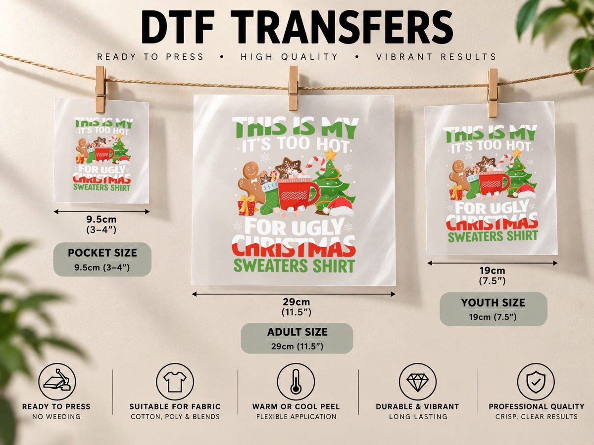 Funny This Is My Its Too Hot for Ugly Christmas DTF Transfer Iron On