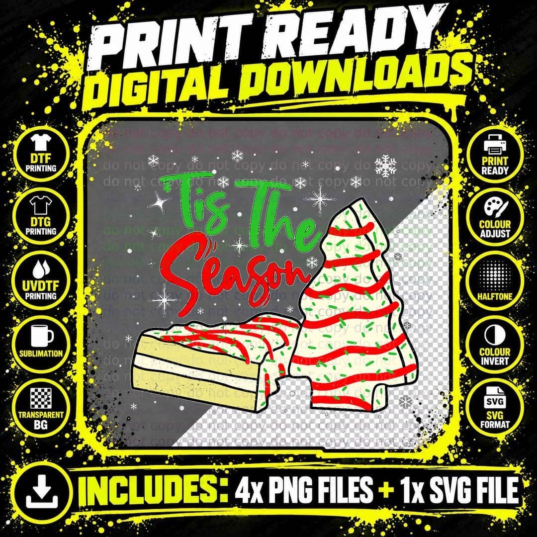 Funny Tis the Season Vintage Christmas Tree Cakes Debbie Png SVG Digital Bundle