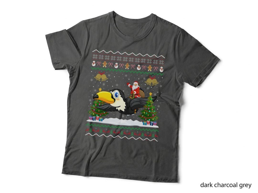 Funny Toucan Lover Ugly Santa Riding Toucan Christmas T-Shirt