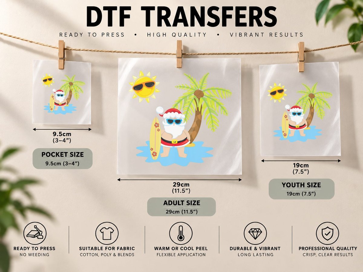 Funny Tropical Summer Santa Clause Christmas Xmas Hawaiian DTF Transfer Iron On