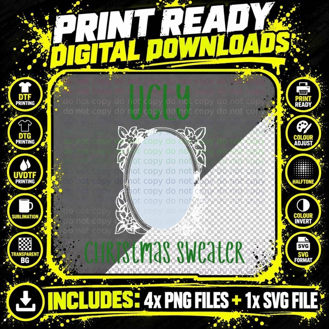 Funny Ugly Christmas Sweater with Mirror T-Shirt Png SVG Digital Bundle