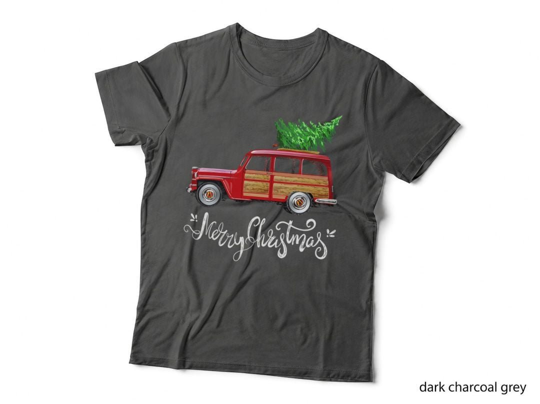 Funny Vintage Merry Christmas Tree Red Wagon Truck Outfit T-Shirt