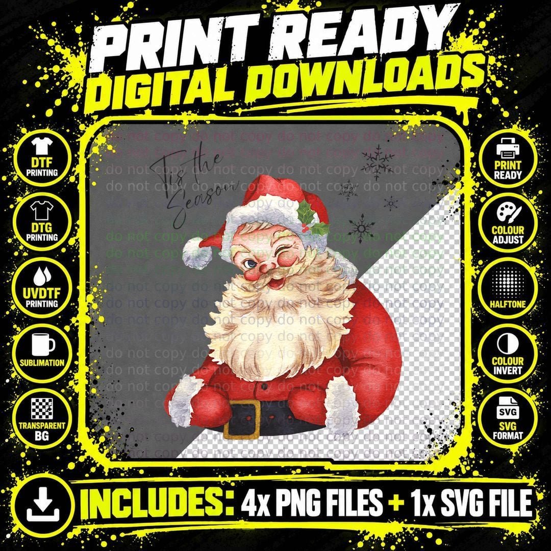 Funny Vintage Santa Claus Christmas Design T-Shirt Png SVG Digital Bundle