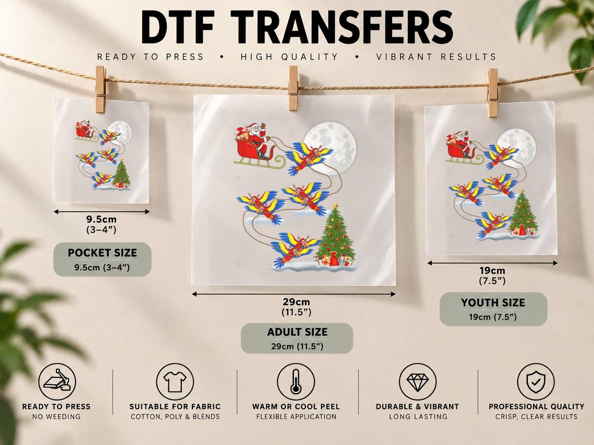 Funny Xmas Lighting Tree Santa Riding Macaw Christmas DTF Transfer Iron On