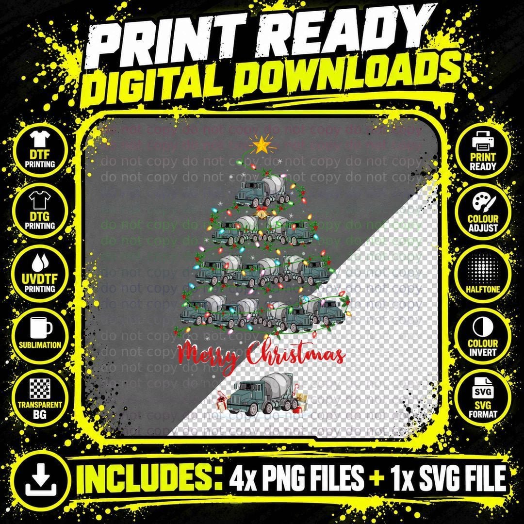 Funny Xmas Matching Santa Cement Mixer Truck Christmas Png SVG Digital Bundle