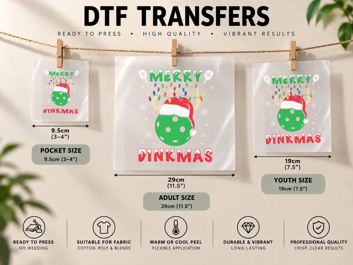 Funny Xmas Reindeer Santa Merry Pickleball Christmas DTF Transfer Iron On