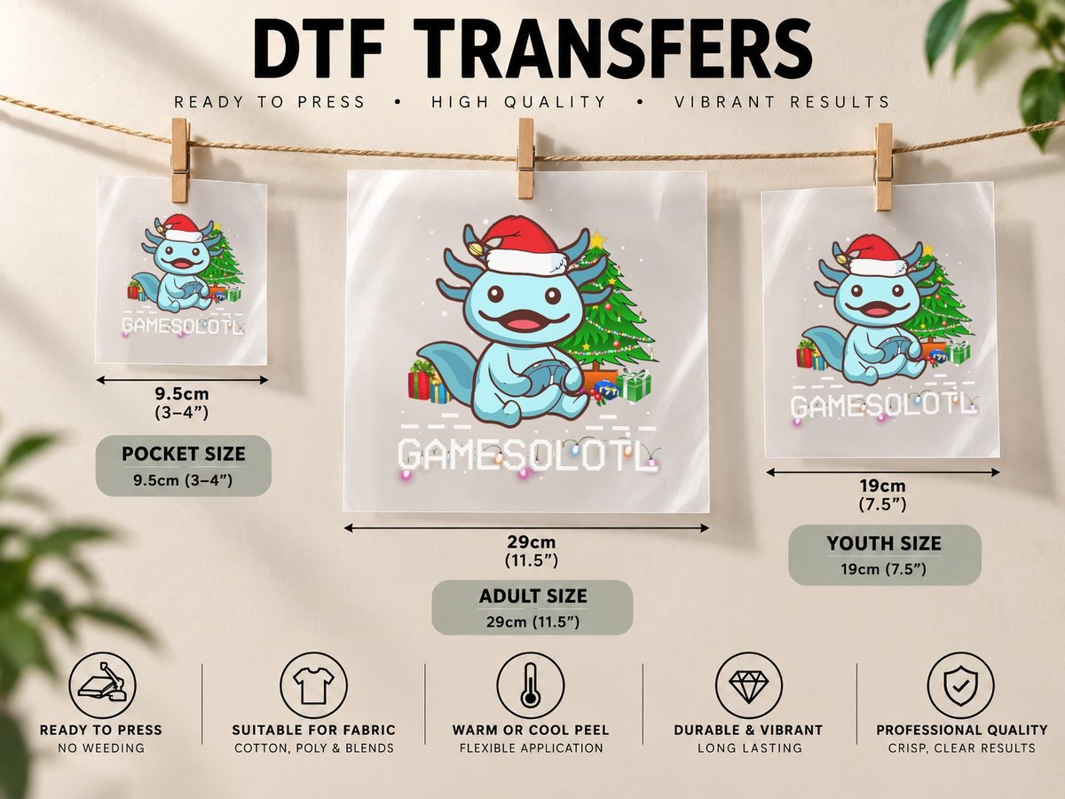Gamesolotl Cute Axolotl Christmas Tree Kids Youth Boy DTF Transfer Iron On