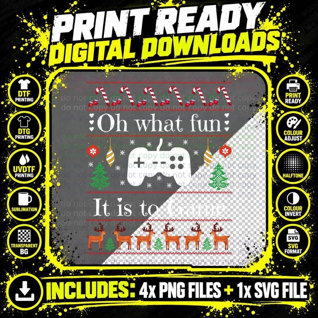 Gaming Christmas What Fun It Is to Game Funny Ugly Png SVG Digital Bundle
