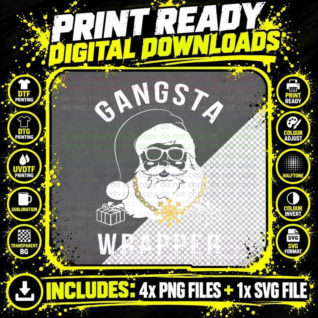 Gangsta Wrapper Gangster Santa Funny Christmas T-Shirt Png SVG Digital Bundle