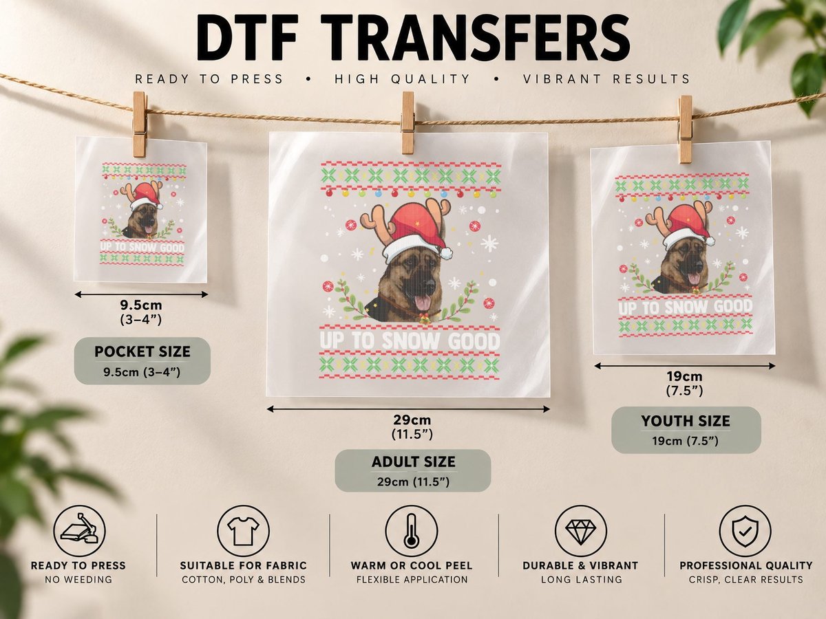 German Shepherd Dog Reindeer Ugly Christmas DTF Transfer Iron On