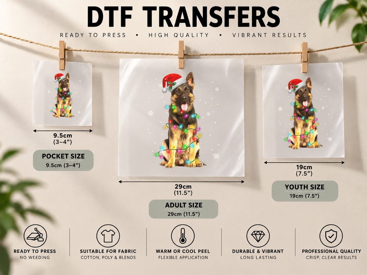 German Shepherd Dog Tree Christmas Xmas Dogs Gifts DTF Transfer Iron On