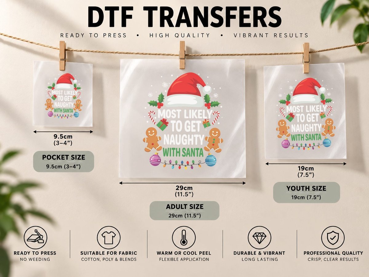Gingerbread Cookies Santa Hat Funny Christmas Matching DTF Transfer Iron On