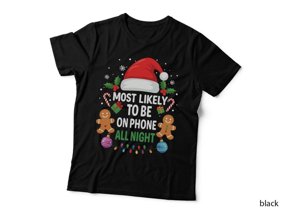 Gingerbread Couple Santa Hat and Lights Cute Funny Matching Christmas T-Shirt
