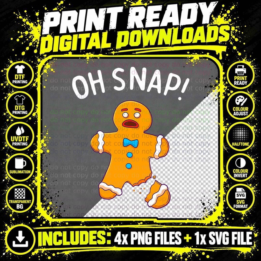 Gingerbread Man Oh Snap Christmas Funny Cookie Baking Png SVG Digital Bundle